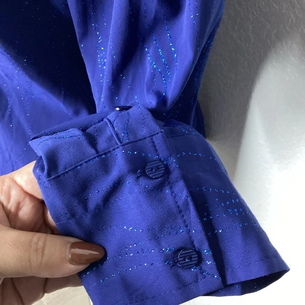 CROFT AND BARROW PLUS SIZE‎ 1X TOP BLUE SHIMMERY SPARKLY BLOUSE LONG SLEEVES EUC - Picture 7 of 9